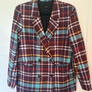 Urban Outfitters Maroon Checked Double Breasted Blazer Size Medium